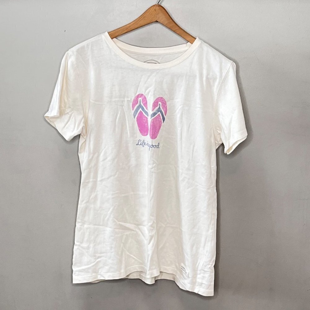 Life is Good  Pink Flip Flop Short Sleeve T-shirt- Women's Classic Fit‎ Medium